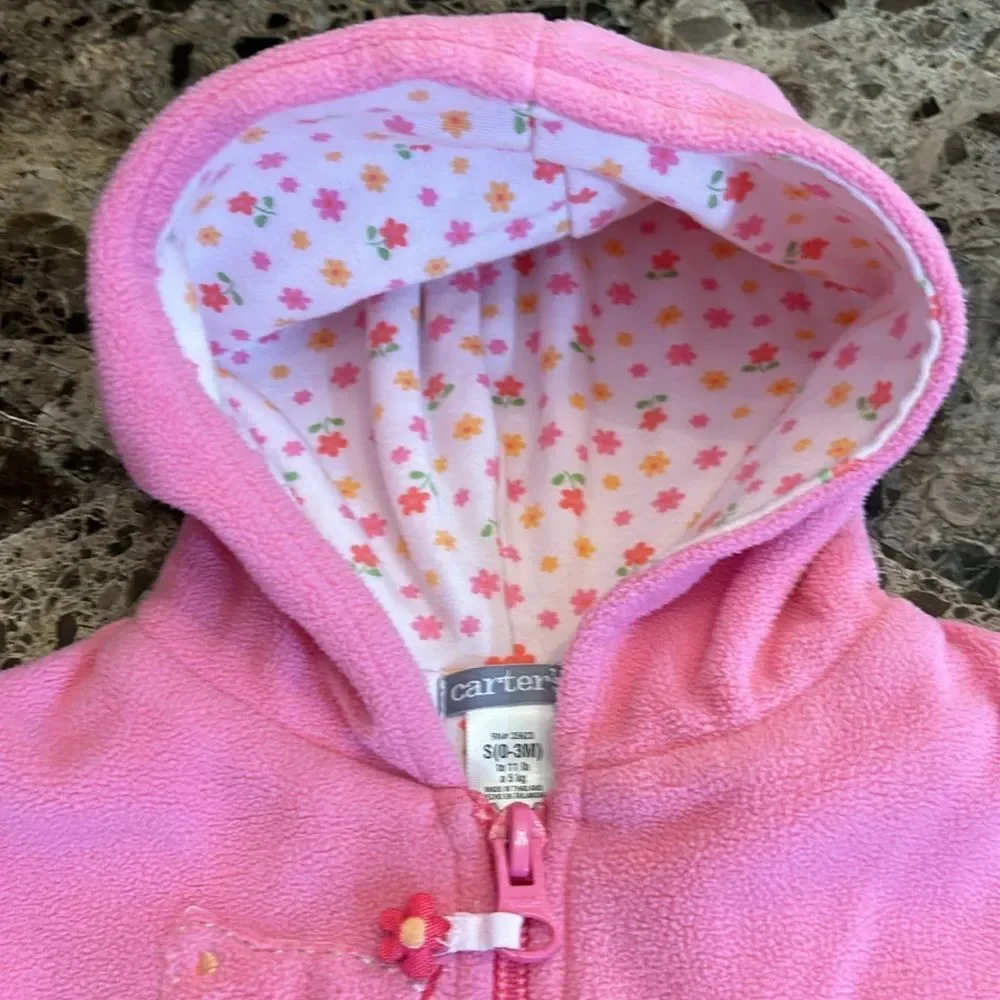 Carter's Girls Fleece Pink Jogger Hoodie Lined Jacket Outfit Track Set Size 0-3M